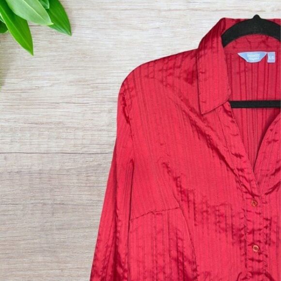 Denver Hayes Red  Womens Button Down V Neck Shirts Long Sleeve. - Picture 3 of 8